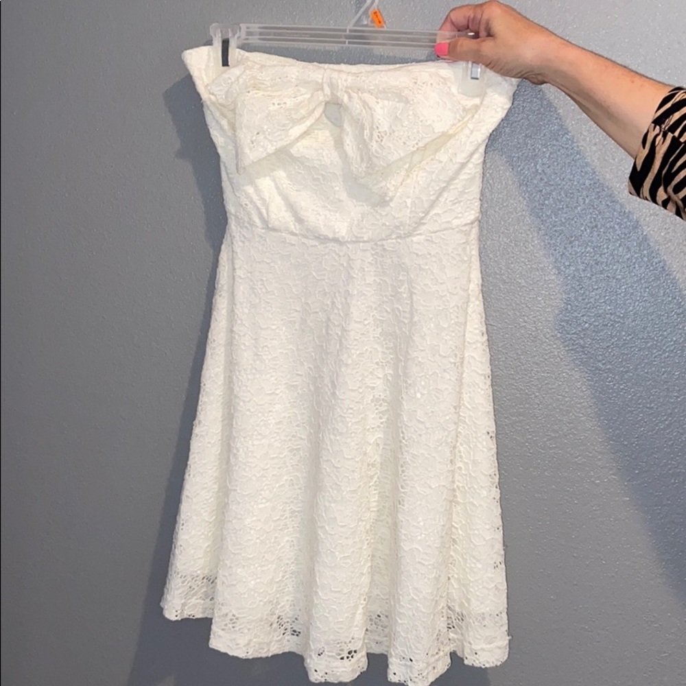 Off White Lace Mini Dress w/ Bow